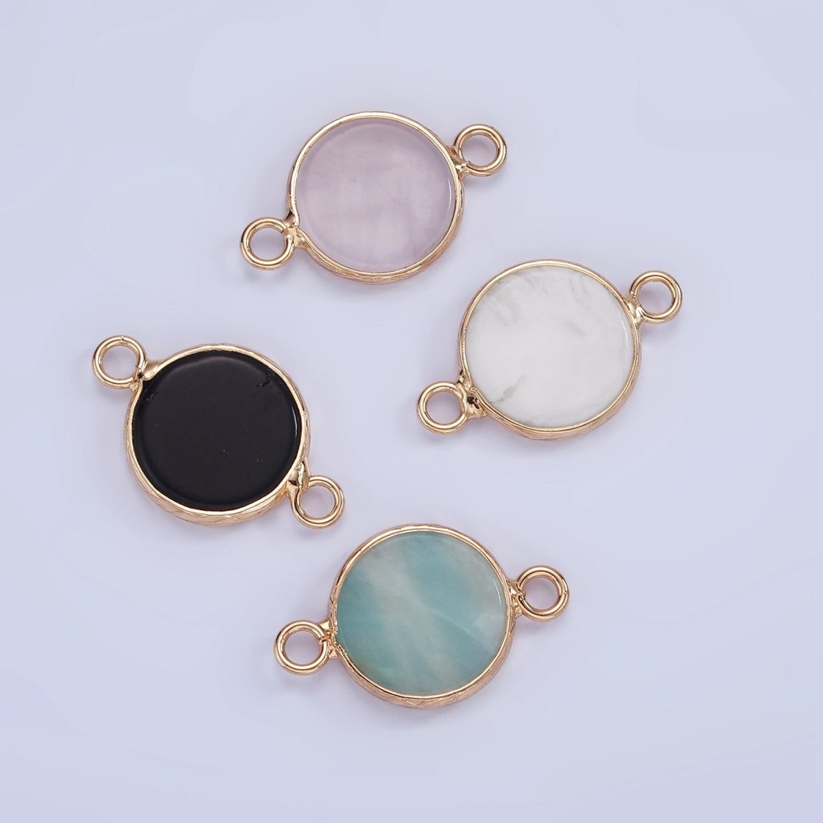 14K Gold Filled Howlite, Amazonite, Rose Quartz, Onyx Round Bezel Connector | G-024 G-207 - G-029