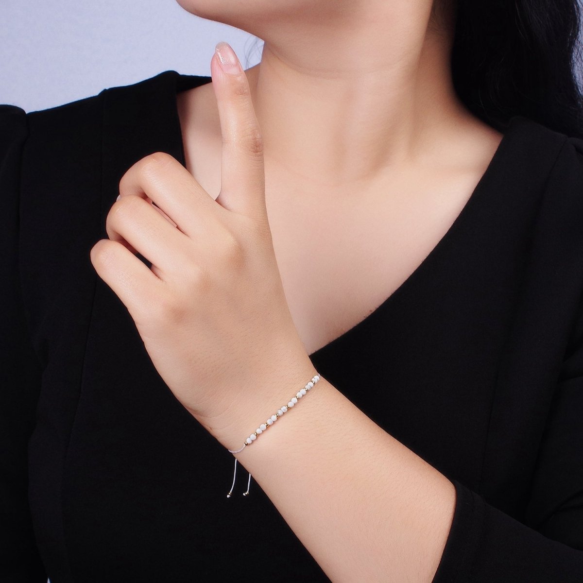 14K Gold Filled Howlite Multifaceted White Cotton String Adjustable Bracelet | WA-2184 - WA-2186 Clearance Pricing