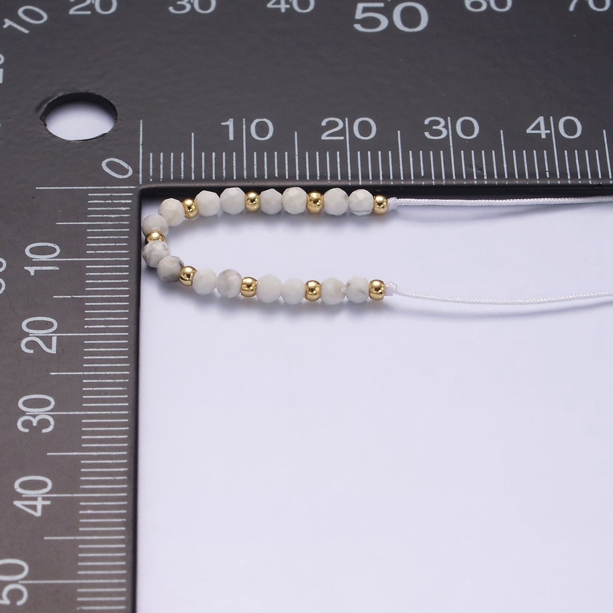 14K Gold Filled Howlite Multifaceted White Cotton String Adjustable Bracelet | WA-2184 - WA-2186 Clearance Pricing