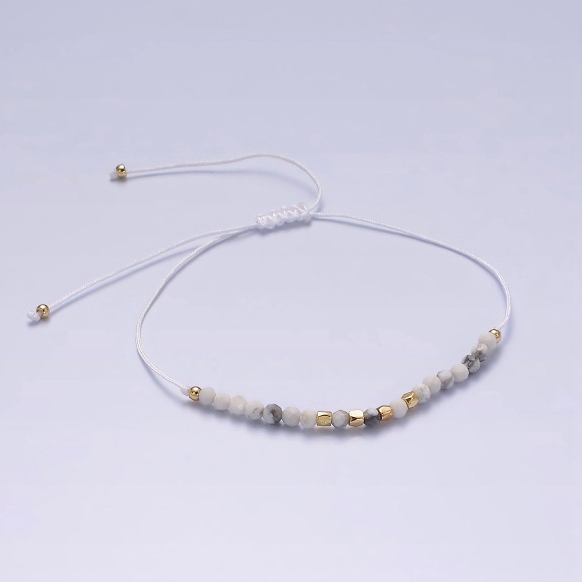 14K Gold Filled Howlite Multifaceted White Cotton String Adjustable Bracelet | WA-2184 - WA-2186 Clearance Pricing