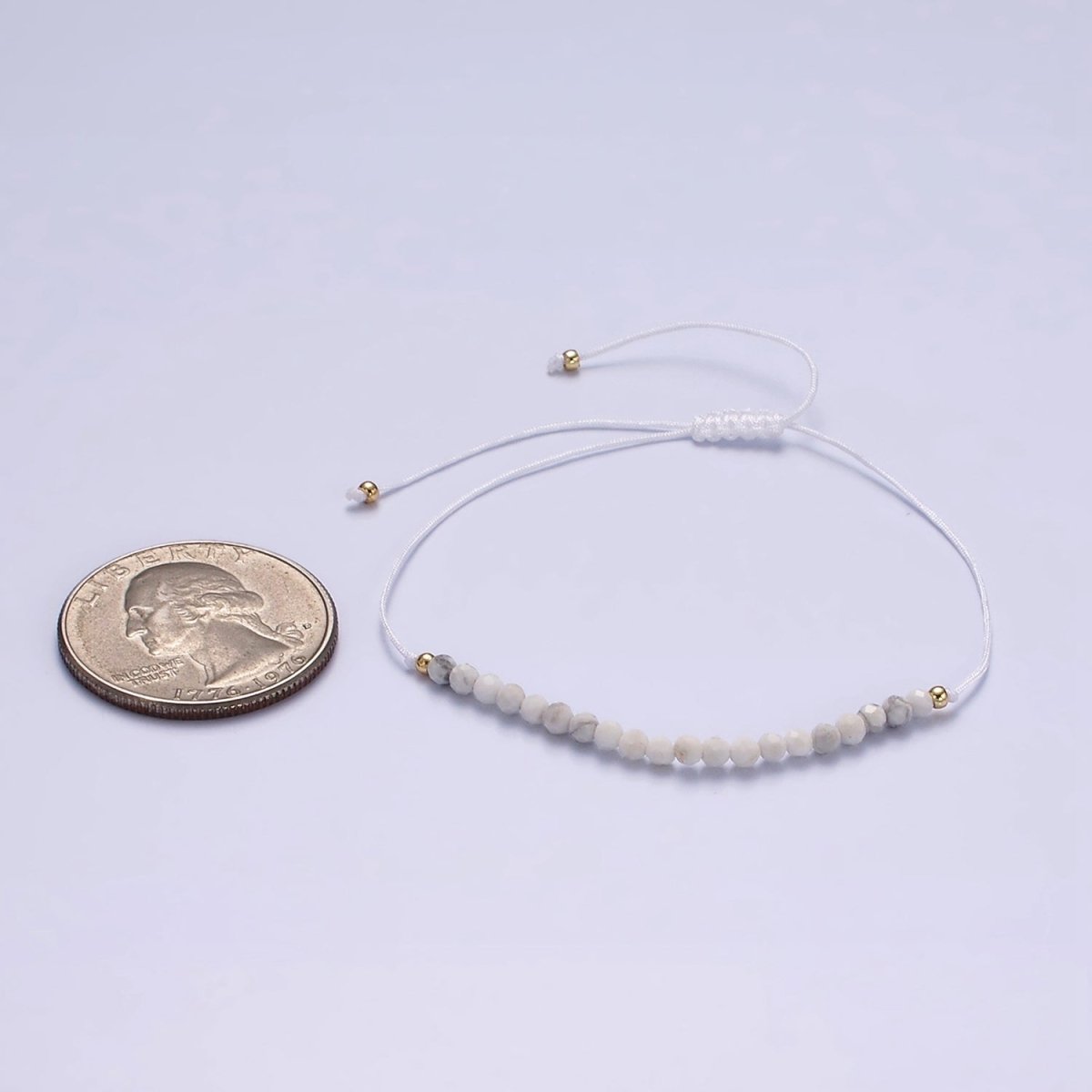 14K Gold Filled Howlite Multifaceted White Cotton String Adjustable Bracelet | WA-2184 - WA-2186 Clearance Pricing
