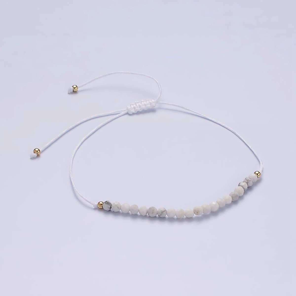 14K Gold Filled Howlite Multifaceted White Cotton String Adjustable Bracelet | WA-2184 - WA-2186 Clearance Pricing
