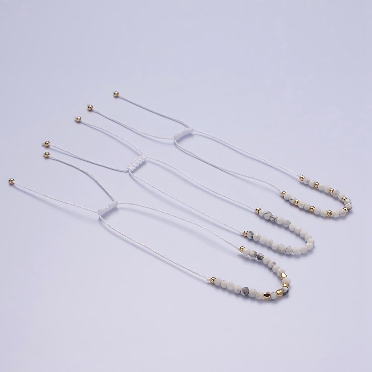 14K Gold Filled Howlite Multifaceted White Cotton String Adjustable Bracelet | WA-2184 - WA-2186 Clearance Pricing