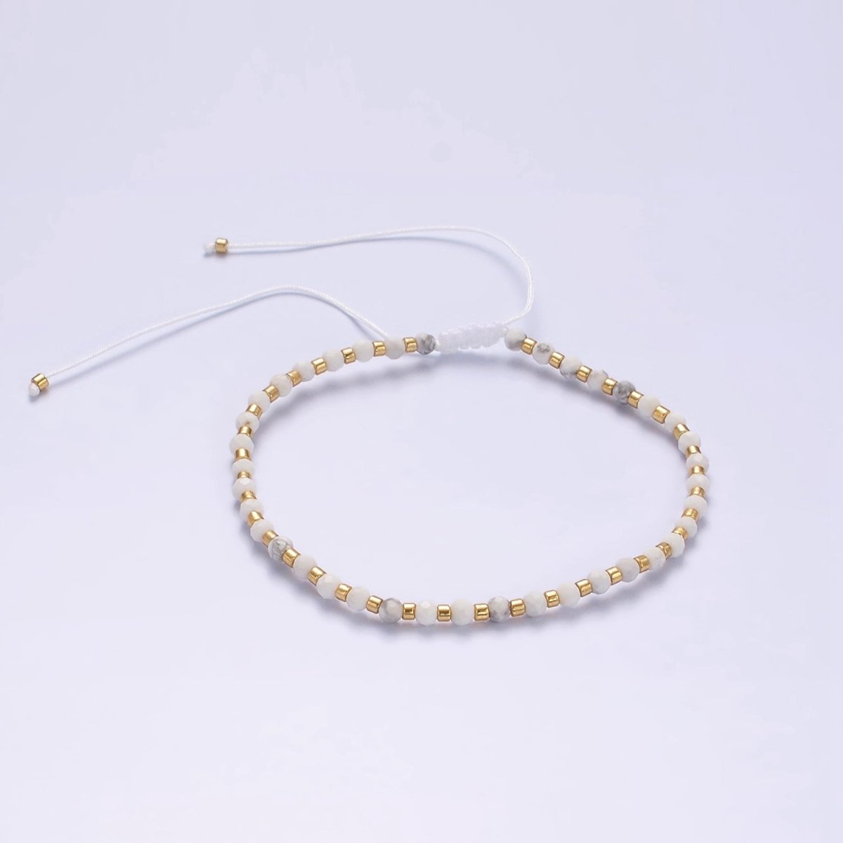 14K Gold Filled Howlite Multifaceted White Cotton String Slider Bracelet | WA-2010 - WA-2012 Clearance Pricing