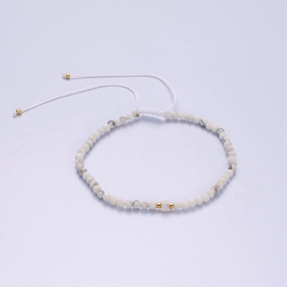 14K Gold Filled Howlite Multifaceted White Cotton String Slider Bracelet | WA-2010 - WA-2012 Clearance Pricing