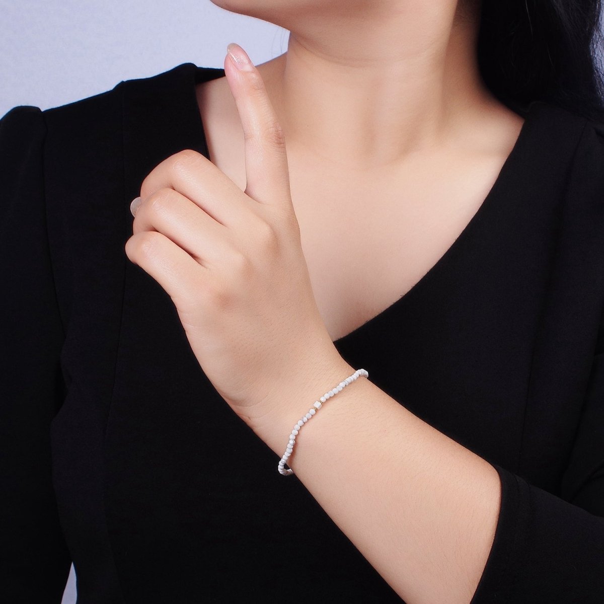 14K Gold Filled Howlite Multifaceted White Cotton String Slider Bracelet | WA-2010 - WA-2012 Clearance Pricing