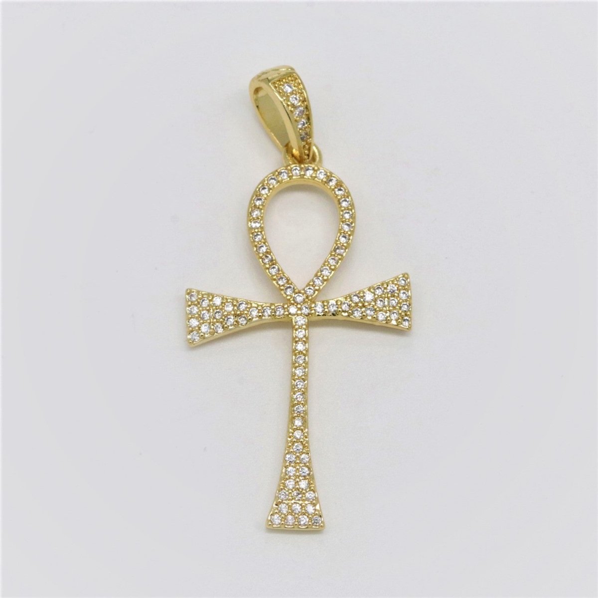14k Gold Filled Iced Ankh Micro Pave Cz Ankh Cross Symbol of Life, Egyptian Pantheon, Crux Ansata, Cubic Necklace Pendant Charm N-1442 N-1443