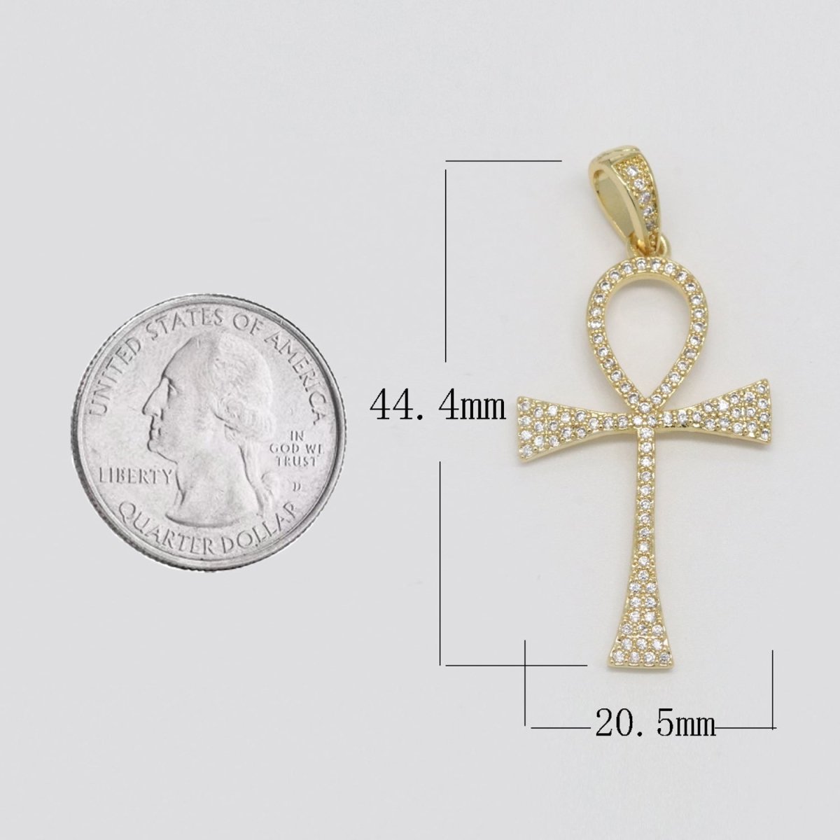 14k Gold Filled Iced Ankh Micro Pave Cz Ankh Cross Symbol of Life, Egyptian Pantheon, Crux Ansata, Cubic Necklace Pendant Charm N-1442 N-1443