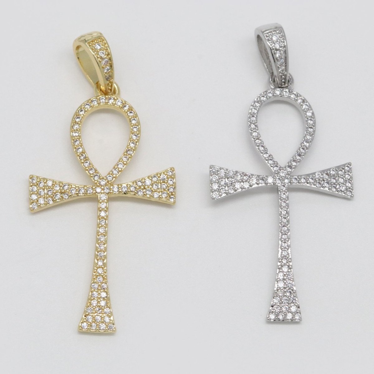 14k Gold Filled Iced Ankh Micro Pave Cz Ankh Cross Symbol of Life, Egyptian Pantheon, Crux Ansata, Cubic Necklace Pendant Charm N-1442 N-1443