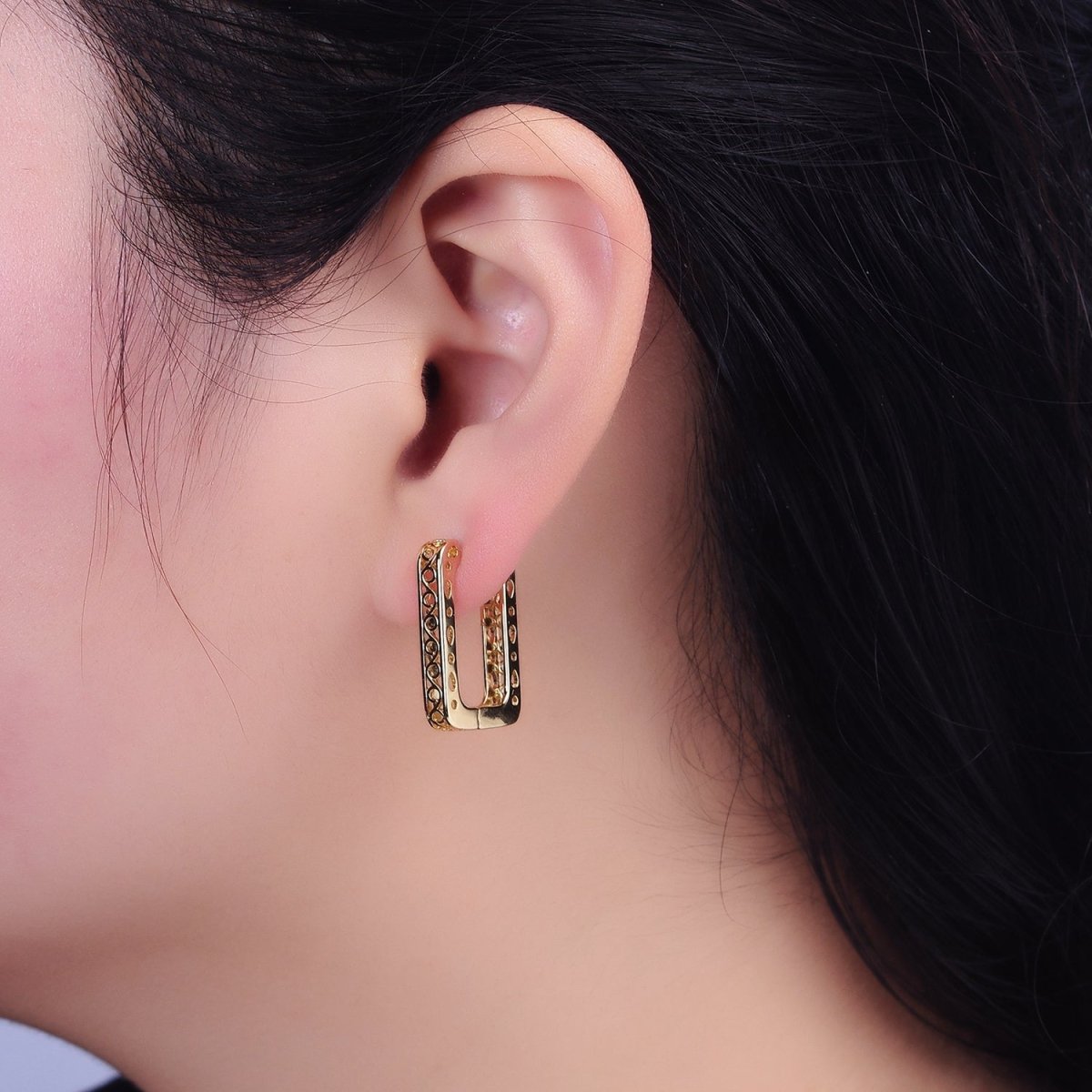 14K Gold Filled Infinity Filigree Oblong U-Shaped Huggie Hoop Earrings | AD1376 - DLUXCA