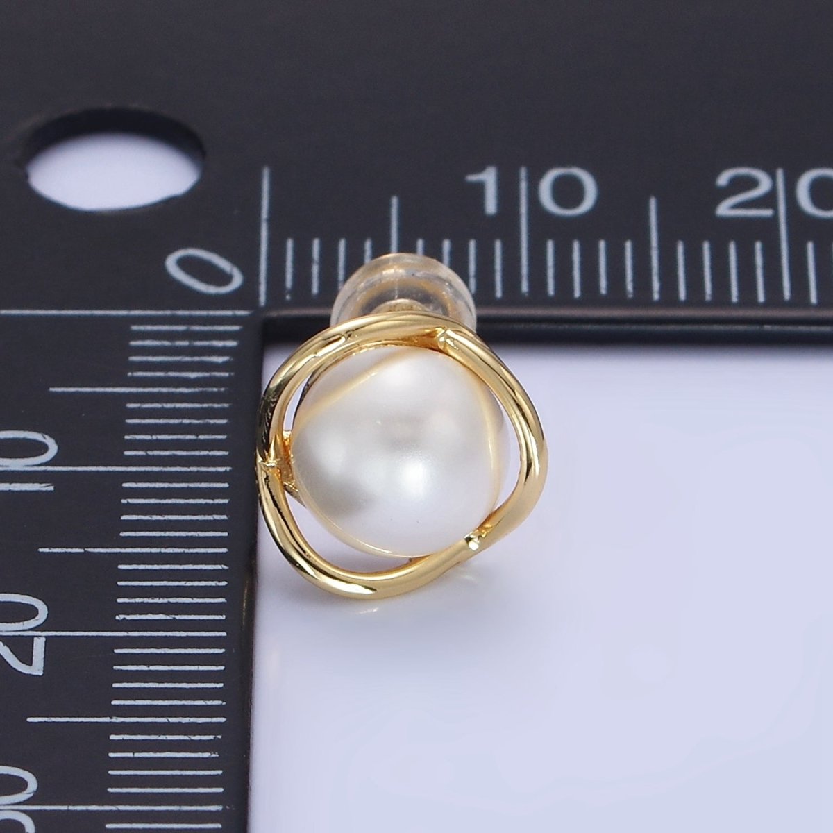 14K Gold Filled Iridescent Pearl Multiple Band Stud Earrings in Gold & Silver | Q034 Q035
