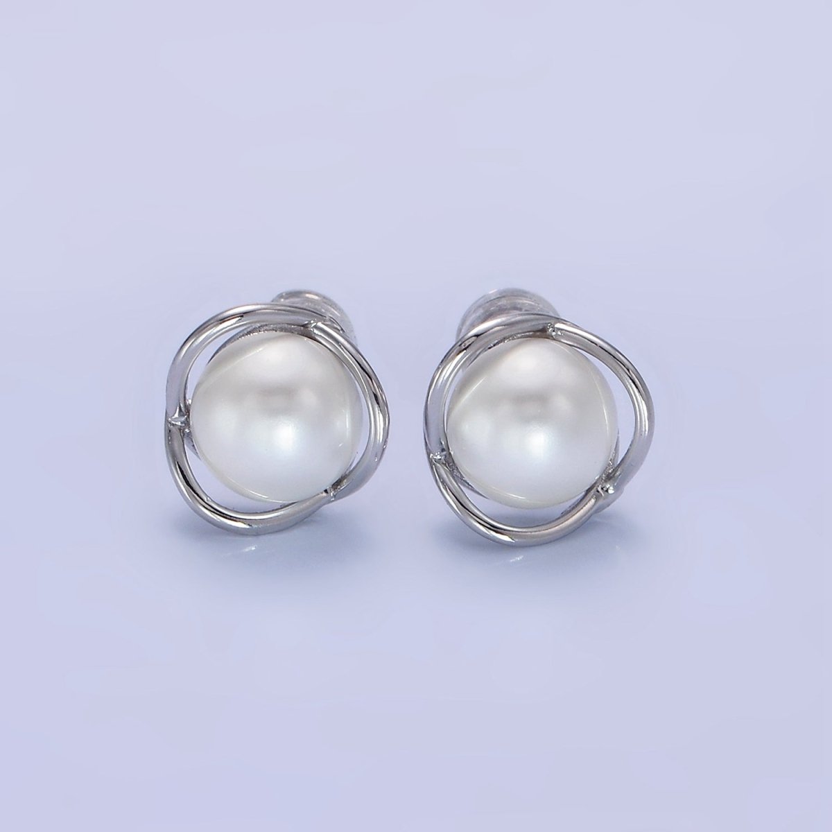 14K Gold Filled Iridescent Pearl Multiple Band Stud Earrings in Gold & Silver | Q034 Q035