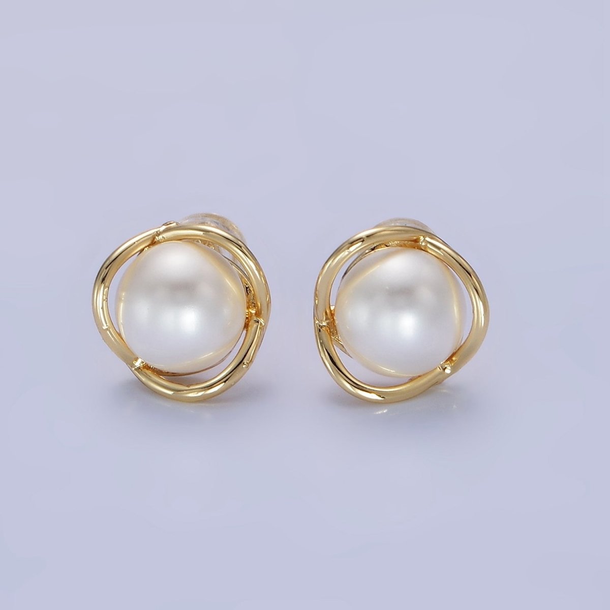 14K Gold Filled Iridescent Pearl Multiple Band Stud Earrings in Gold & Silver | Q034 Q035