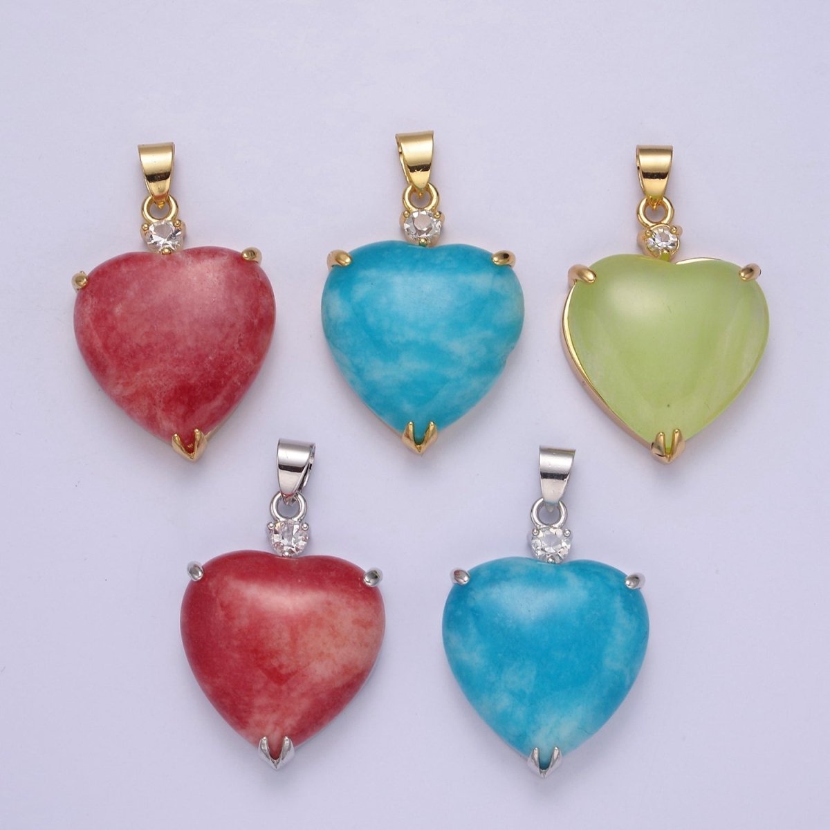 14k Gold Filled Jade Heart Pendant Puffy Heart Charm W-625~W-628