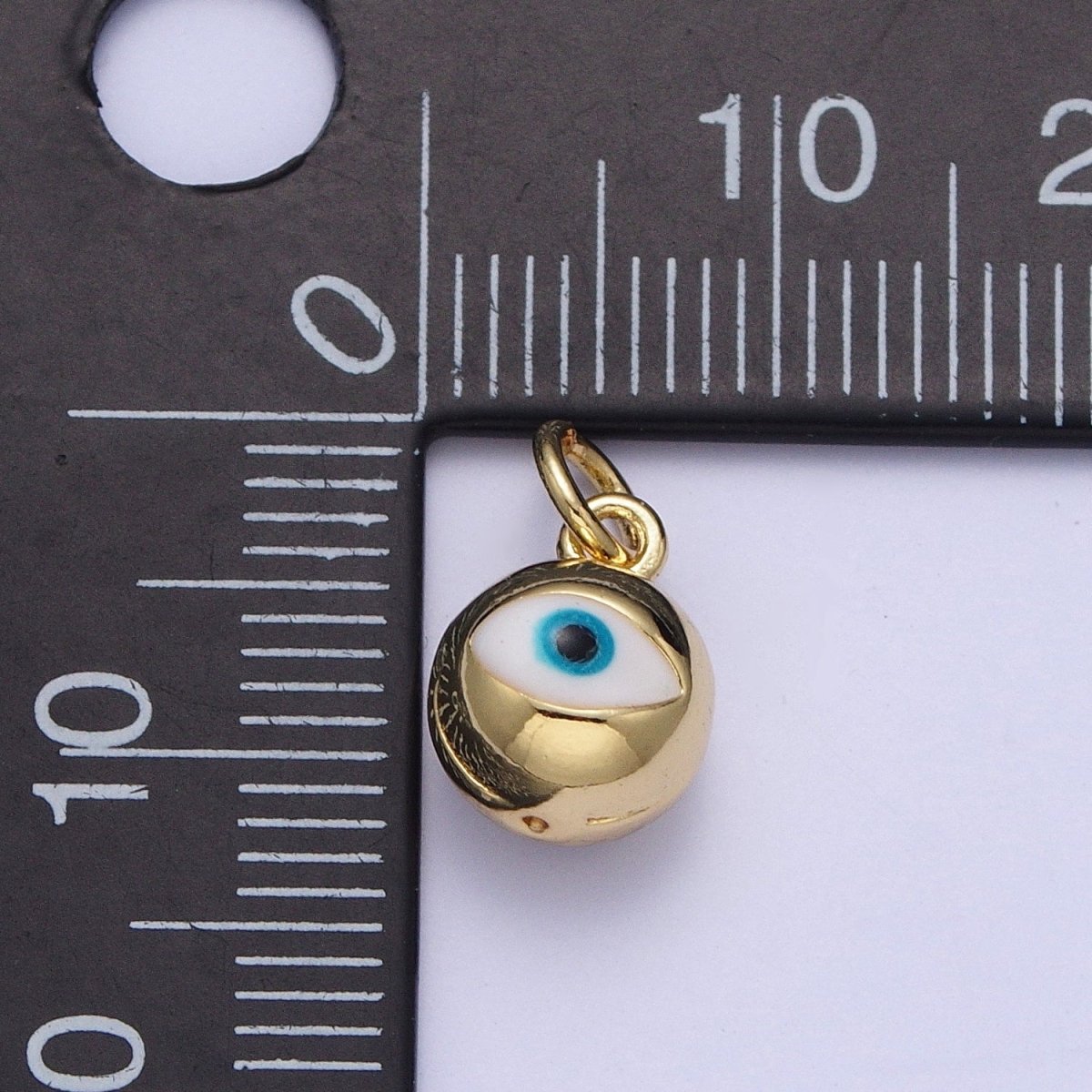 14K Gold Filled Jingle Bell Blue, White Evil Eye Charm of Bell for Amulet Jewelry Making | X-196 X-197