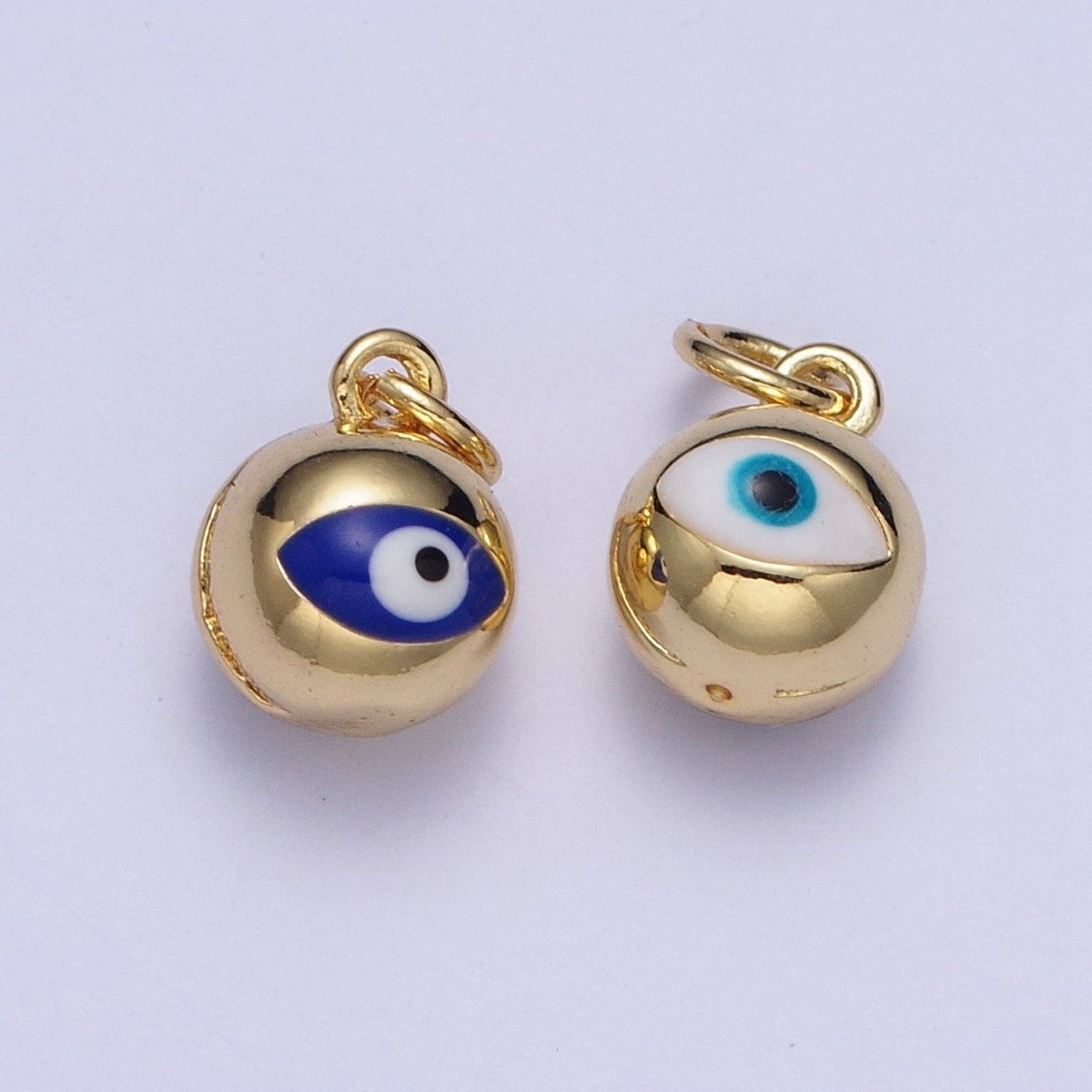 14K Gold Filled Jingle Bell Blue, White Evil Eye Charm of Bell for Amulet Jewelry Making | X-196 X-197