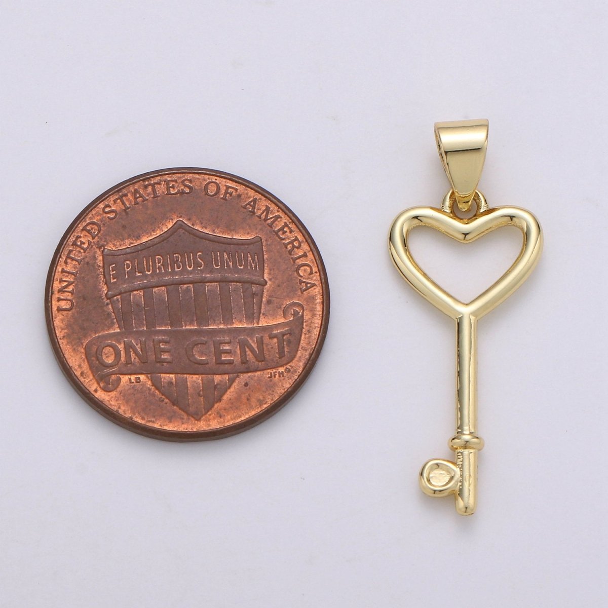 14k Gold Filled Key Pendant Charm, Dainty Heart Key Pendant Charm, Gold Filled Key Pendant, For DIY Jewelry Making Supply J-005