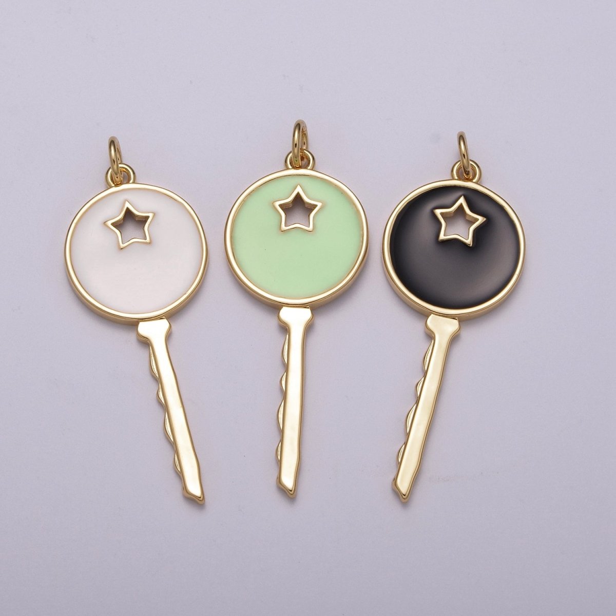 14K Gold Filled Key Pendant Enamel Key Charm Star Celestial Jewelry Making Crafting Supplies M-815 - M-817