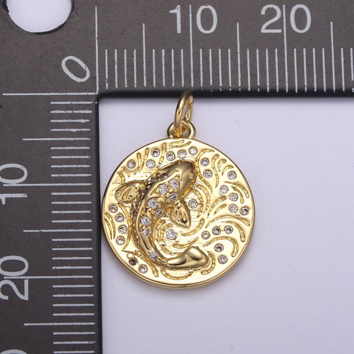 14K Gold Filled koi fish charm pendant Japanese koi carp disc Coin charm-Component supply Animal Jewelry N-254 N-255