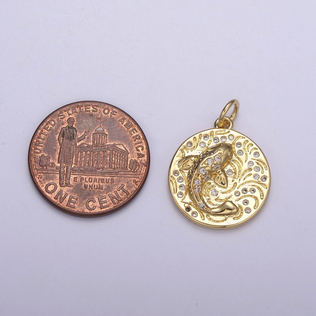 14K Gold Filled koi fish charm pendant Japanese koi carp disc Coin charm-Component supply Animal Jewelry N-254 N-255