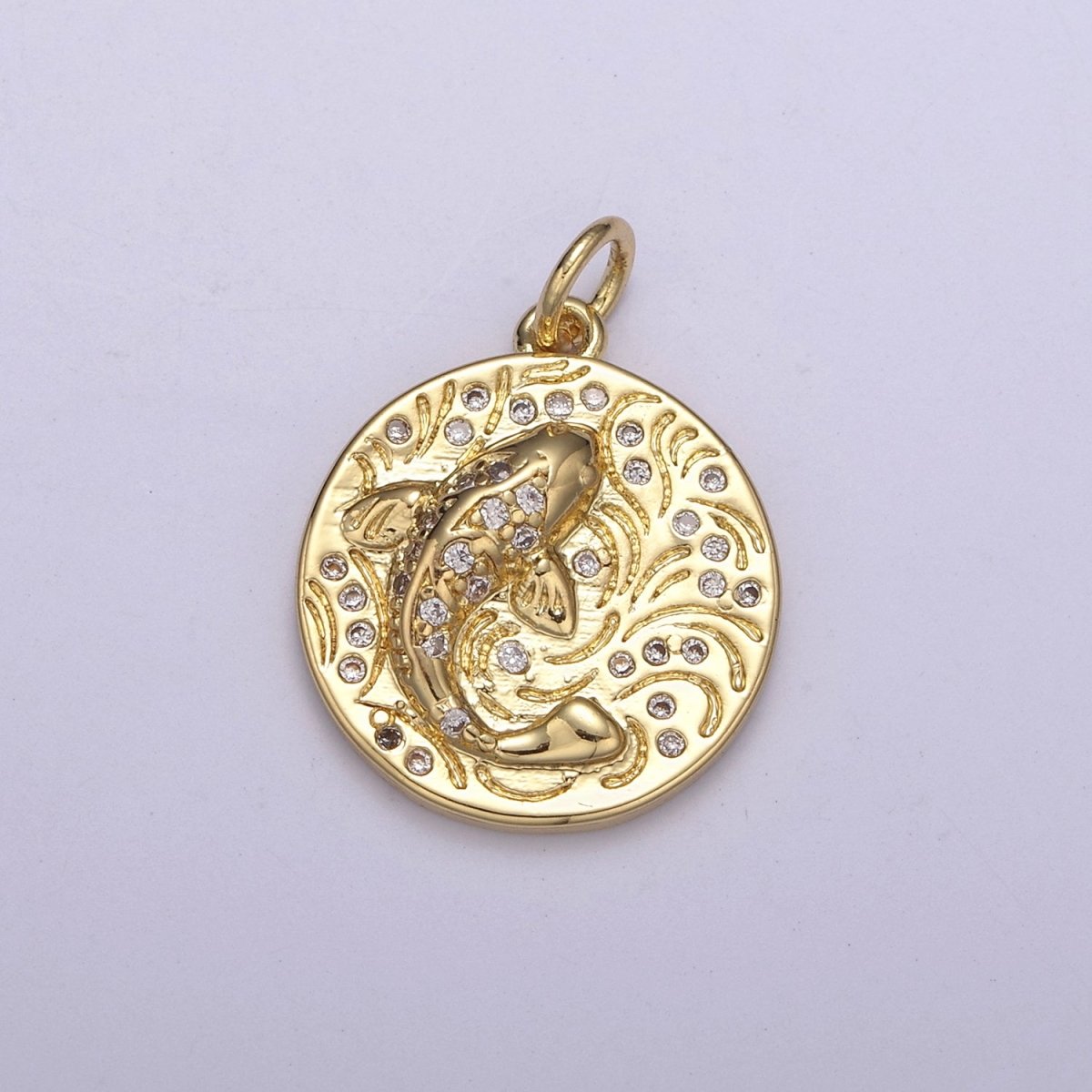 14K Gold Filled koi fish charm pendant Japanese koi carp disc Coin charm-Component supply Animal Jewelry N-254 N-255