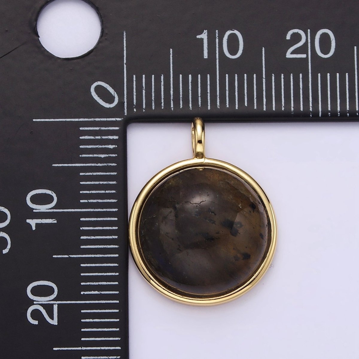 14K Gold Filled Labradorite Bezel Round Minimalist Pendant | N1289 - DLUXCA