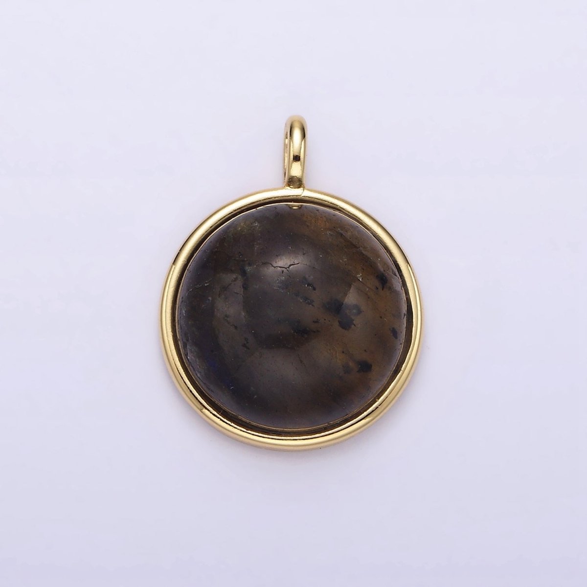14K Gold Filled Labradorite Bezel Round Minimalist Pendant | N1289 - DLUXCA