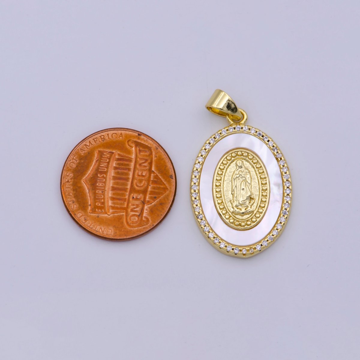 14k Gold Filled Lady Guadalupe Pearl Pendant Micro Pave Charm for Religious Necklace Jewelry Supply N-1433 - DLUXCA