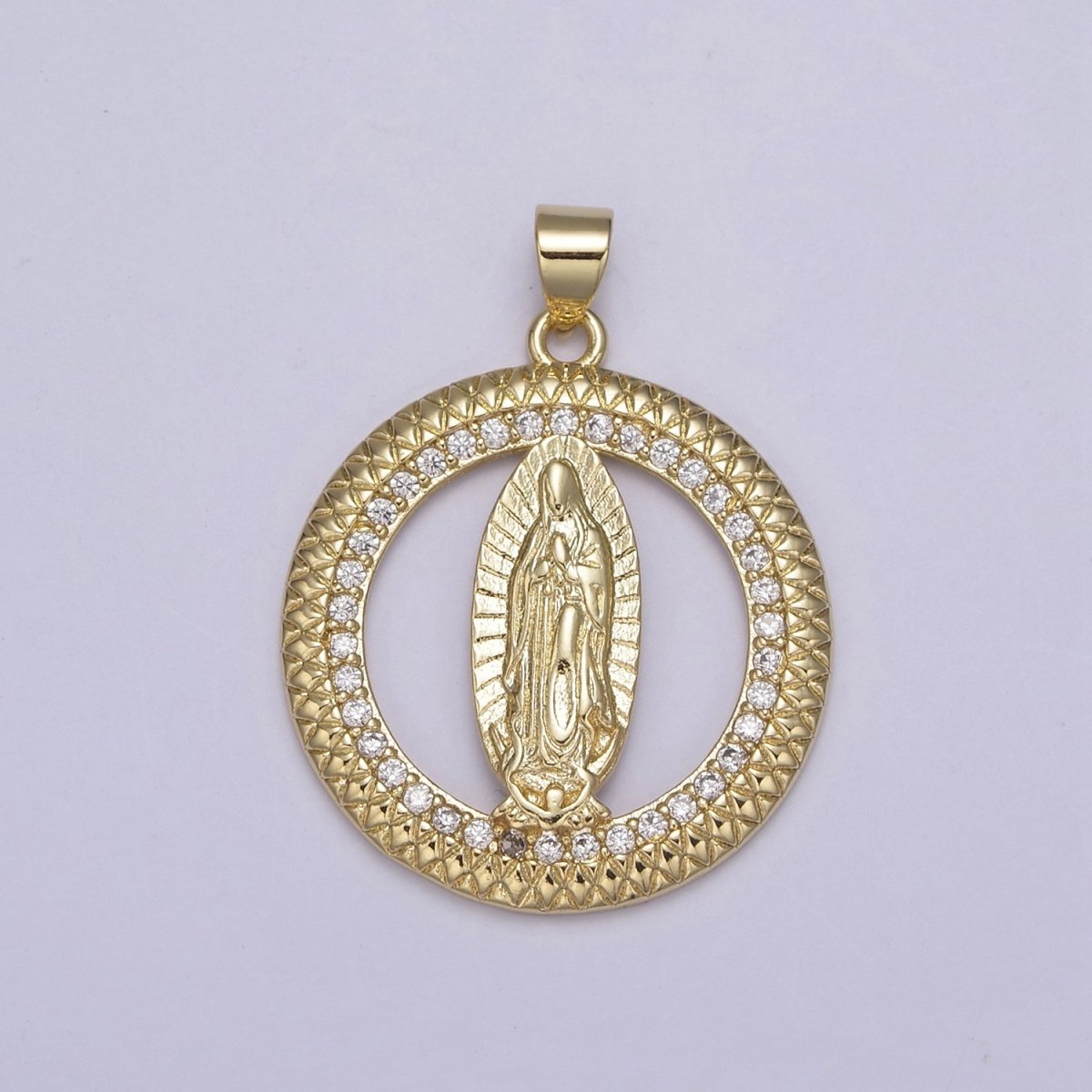14K Gold Filled Lady Guadalupe Round Religious Medallion Pendant Micro Pave Virgin Mary necklace Charm H-885 - DLUXCA