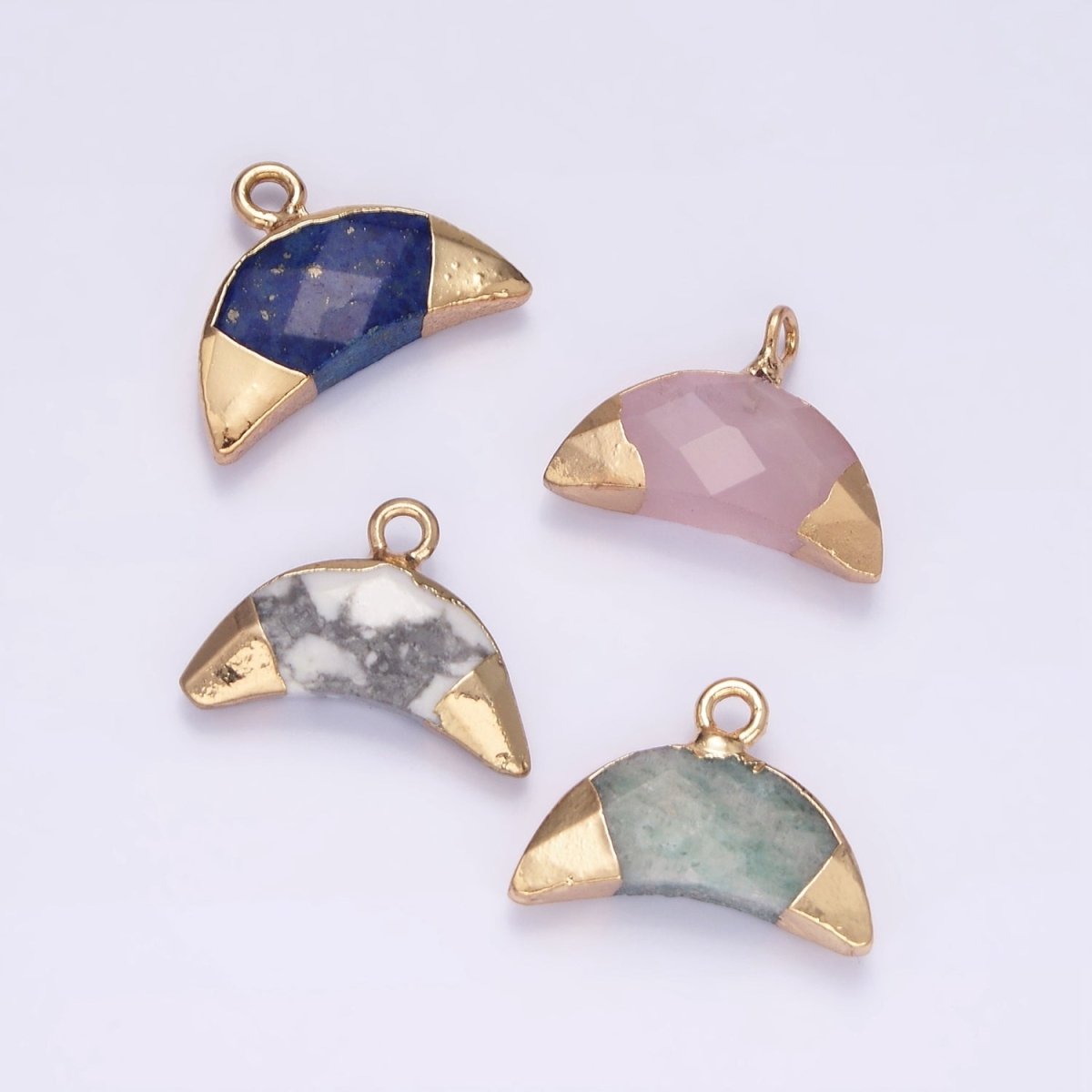14K Gold Filled Lapis Lazuli, Amazonite, Rose Quartz, Howlite Crescent Horn Foiled Charm | N1745 - N1748