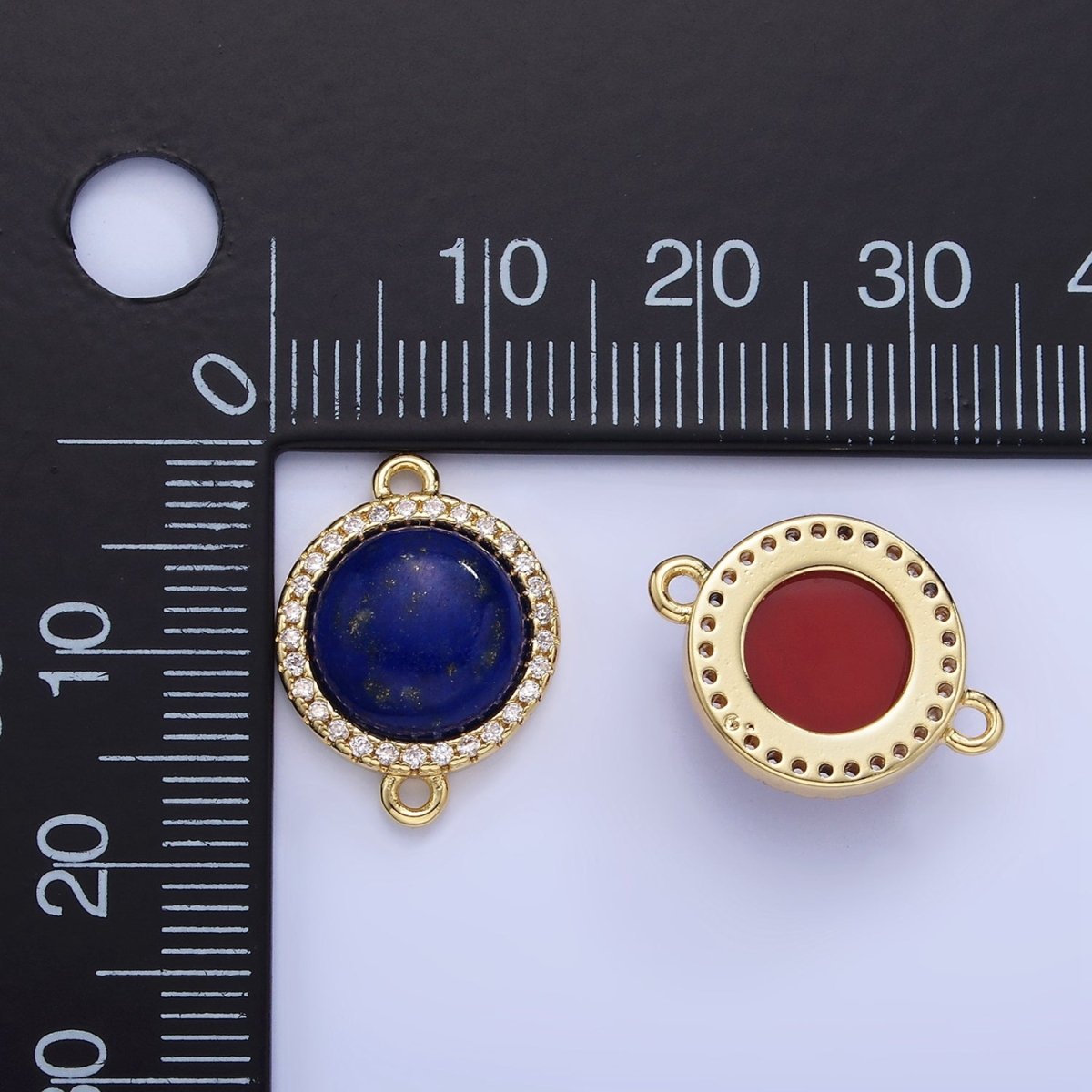 14K Gold Filled Lapis Lazuli, Carnelian Micro Paved CZ Round Connector | G332