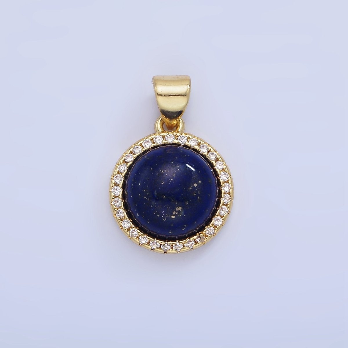14K Gold Filled Lapis Lazuli, Carnelian Micro Paved CZ Round Pendant | AA1248