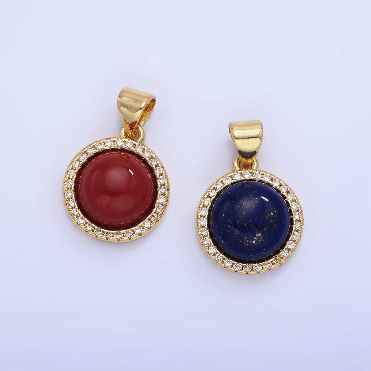 14K Gold Filled Lapis Lazuli, Carnelian Micro Paved CZ Round Pendant | AA1248