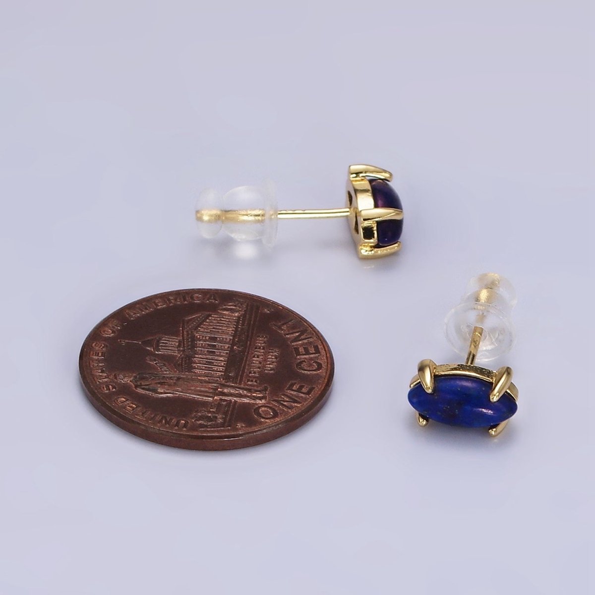14K Gold Filled Lapis Lazuli Gemstone Sphere Minimalist Stud Earrings | AE114