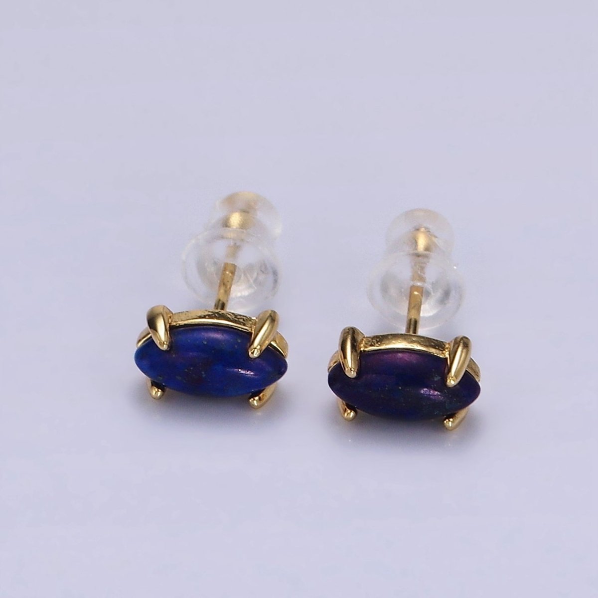 14K Gold Filled Lapis Lazuli Gemstone Sphere Minimalist Stud Earrings | AE114