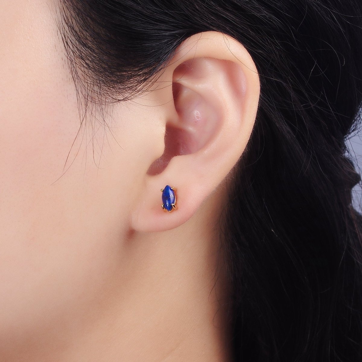 14K Gold Filled Lapis Lazuli Gemstone Sphere Minimalist Stud Earrings | AE114