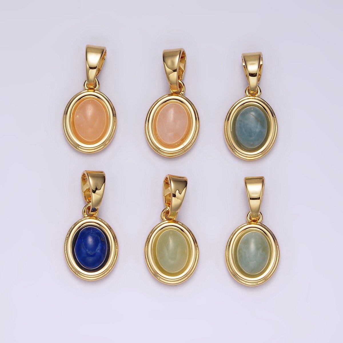 14K Gold Filled Lapis Lazuli, Peridot, Green Kyanite, Blue Agate, Sunstone, Pink Opal Bezel Oval Pendant | N1847 - N1852