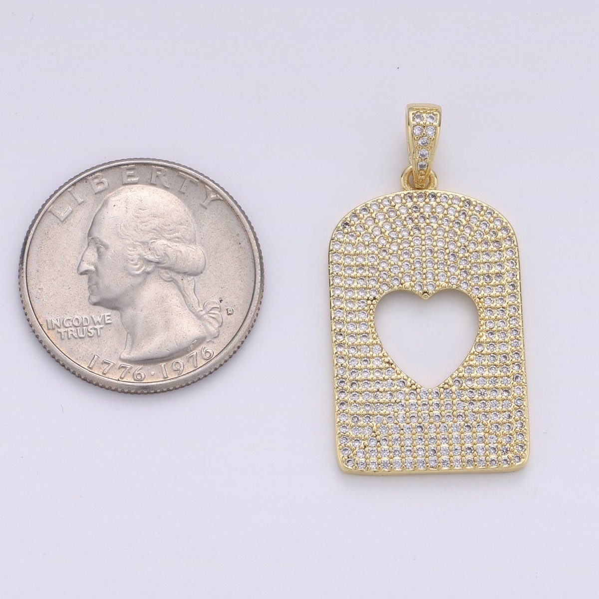 14k Gold Filled Large Heart Charm Pendant CZ Micro Pave, Gold Heart Charm, Heart Pendant, Love Necklace, Cubic Heart Charm 38x21mm D-095