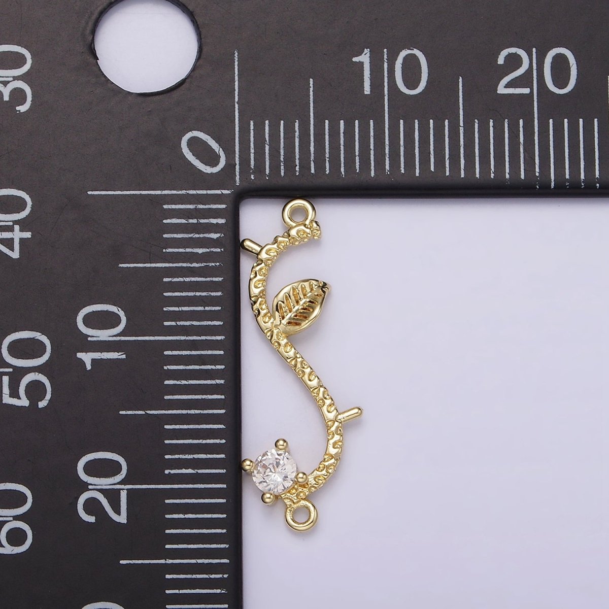 14K Gold Filled Leaf Plant CZ S-Curved Branch Connector | G-077 - DLUXCA