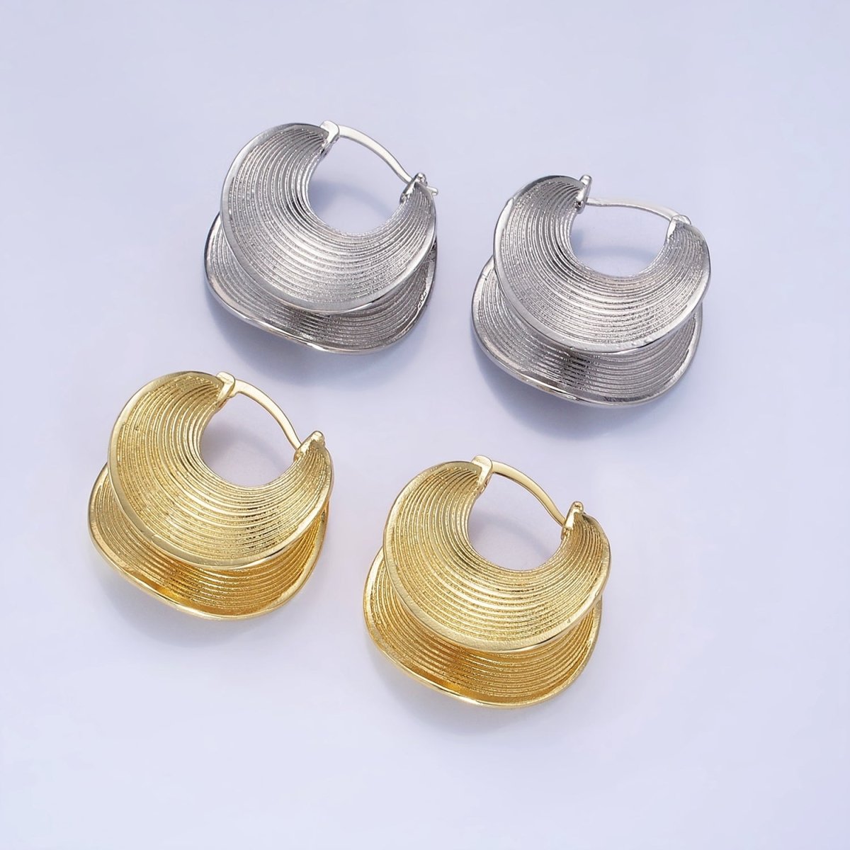 14K Gold Filled Line-Textured Curved Band Latch Hoop Earrings in Gold & Silver | AB1313 AB1314