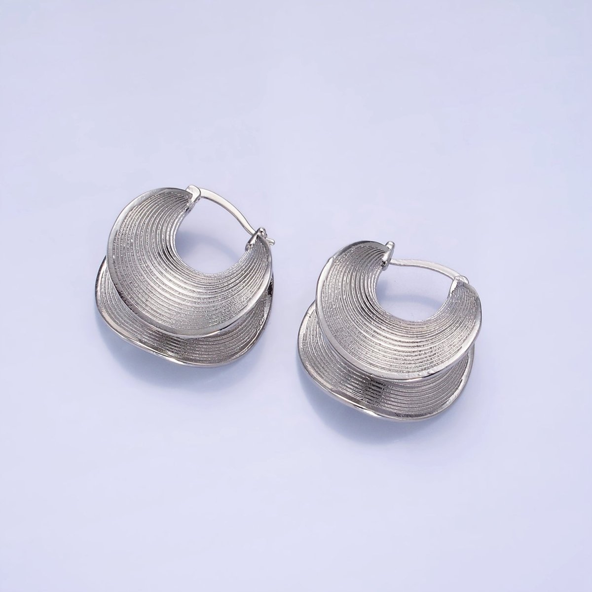 14K Gold Filled Line-Textured Curved Band Latch Hoop Earrings in Gold & Silver | AB1313 AB1314