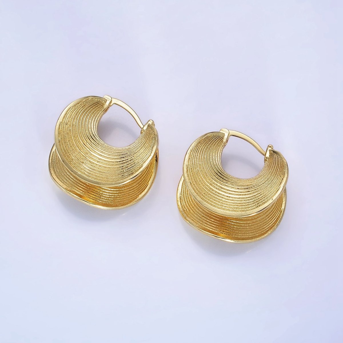 14K Gold Filled Line-Textured Curved Band Latch Hoop Earrings in Gold & Silver | AB1313 AB1314