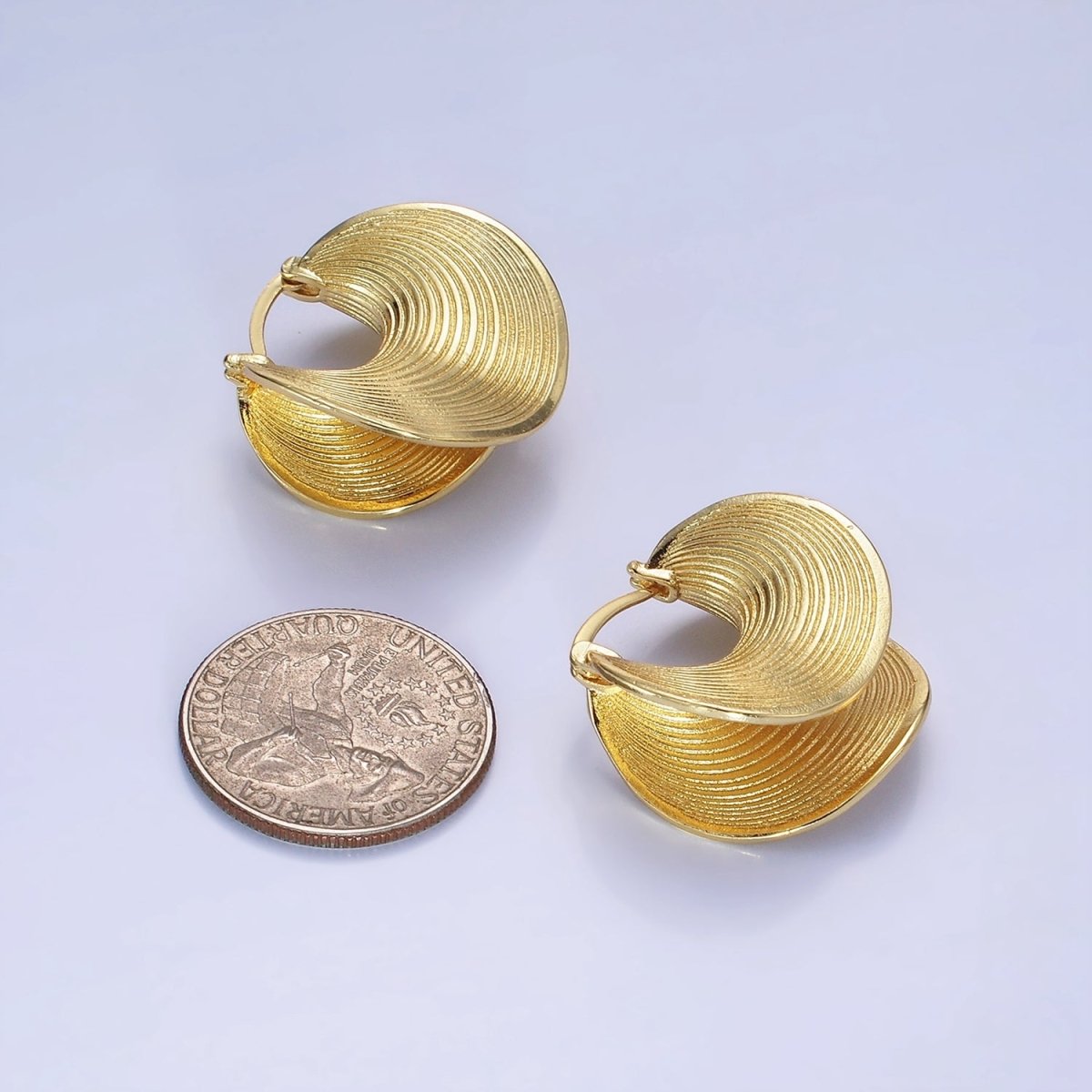 14K Gold Filled Line-Textured Curved Band Latch Hoop Earrings in Gold & Silver | AB1313 AB1314