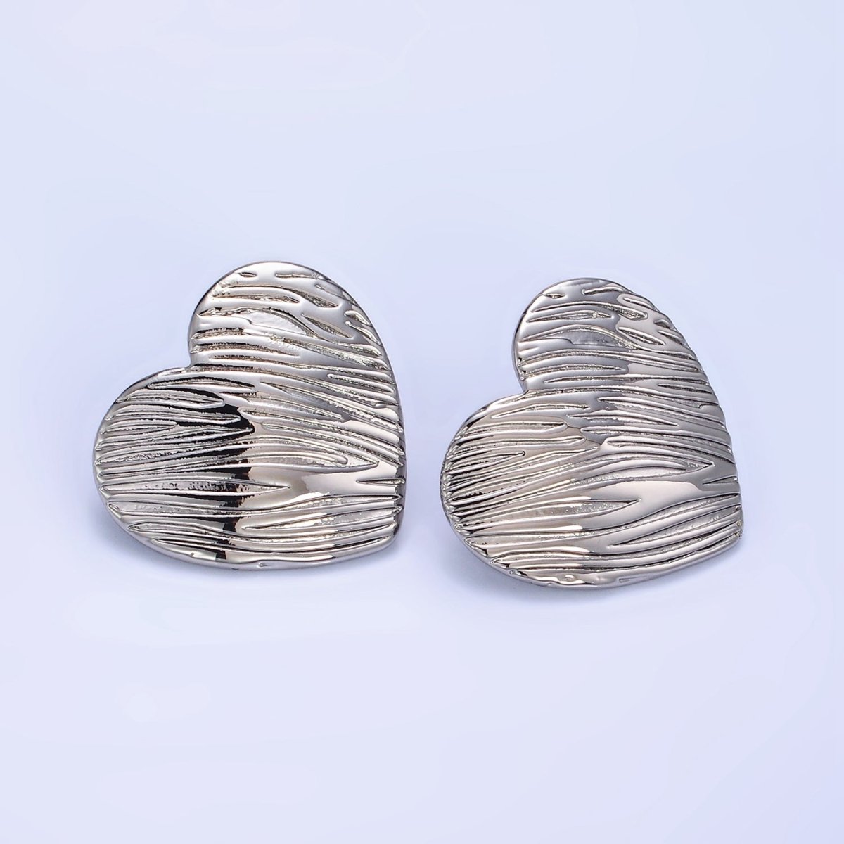 14K Gold Filled Line-Textured Heart Stud Earrings  in Gold & Silver | P456 P457
