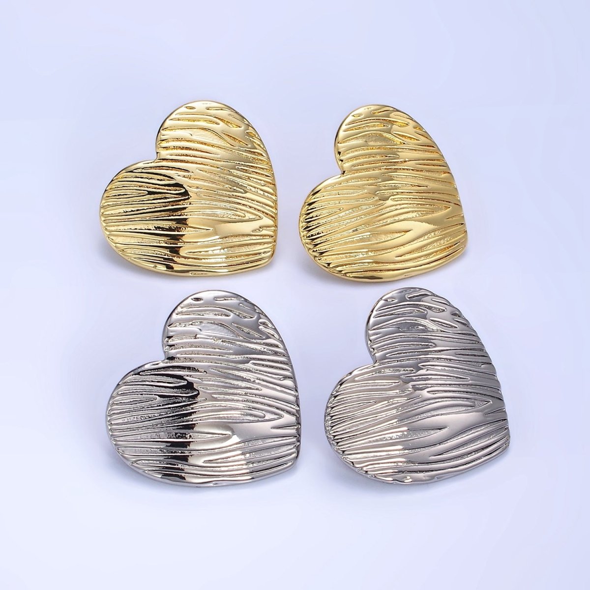 14K Gold Filled Line-Textured Heart Stud Earrings  in Gold & Silver | P456 P457