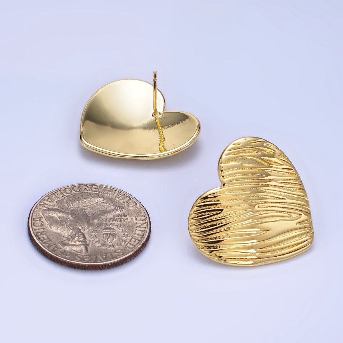 14K Gold Filled Line-Textured Heart Stud Earrings  in Gold & Silver | P456 P457