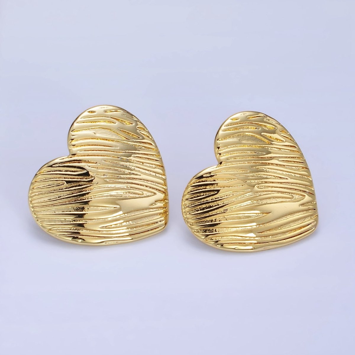 14K Gold Filled Line-Textured Heart Stud Earrings  in Gold & Silver | P456 P457