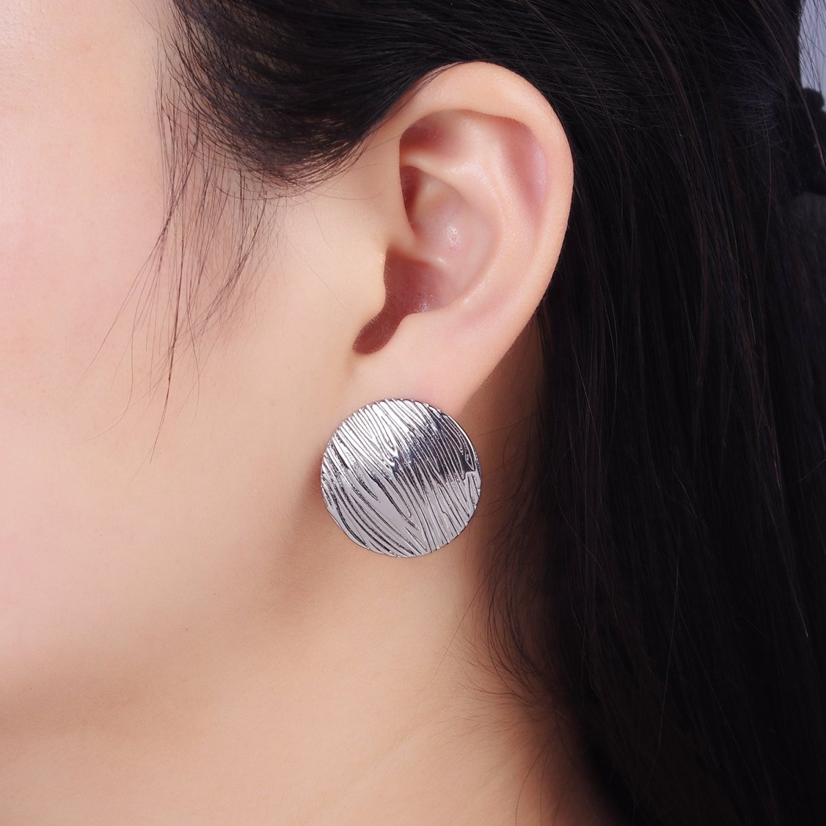 14K Gold Filled Line-Textured Round Stud Earrings in Gold & Silver | AB1298 AB1299