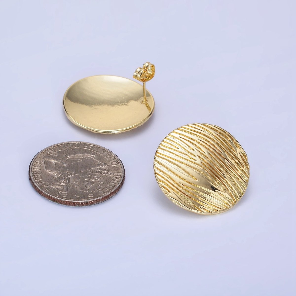 14K Gold Filled Line-Textured Round Stud Earrings in Gold & Silver | AB1298 AB1299