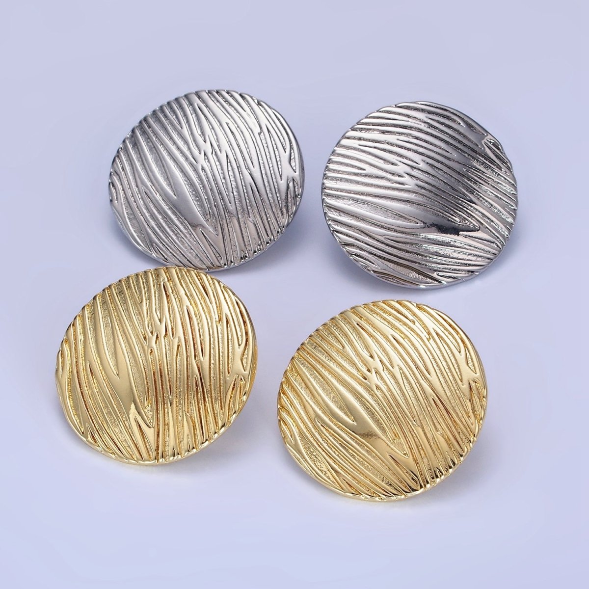 14K Gold Filled Line-Textured Round Stud Earrings in Gold & Silver | AB1298 AB1299
